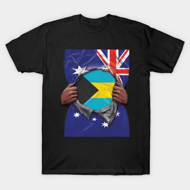 Bahamas Flag Australian Flag Ripped - Gift for Bahamian From Bahamas T-Shirt by Country Flags